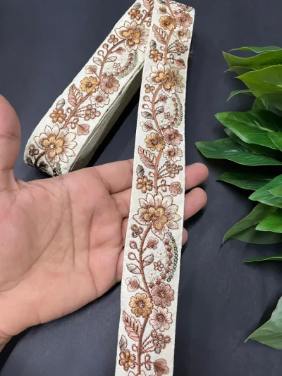 Gorgeous Floral and Leaf Thread Embroidery Decorative Lace - Beige Multi